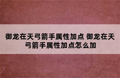 御龙在天弓箭手属性加点 御龙在天弓箭手属性加点怎么加